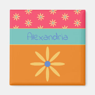 Retro-Blume personalisierter Name Magnet