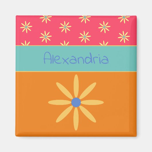 Retro-Blume personalisierter Name Magnet (Vorne)