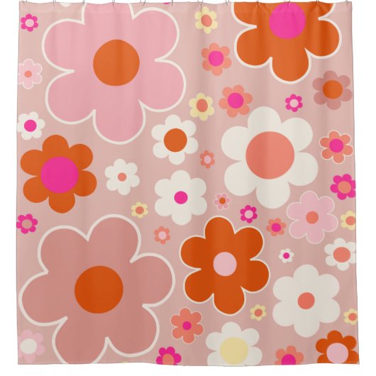 Retro-Blume Pfirsichfarben Rosa orange Duschvorhang (Vorderseite)