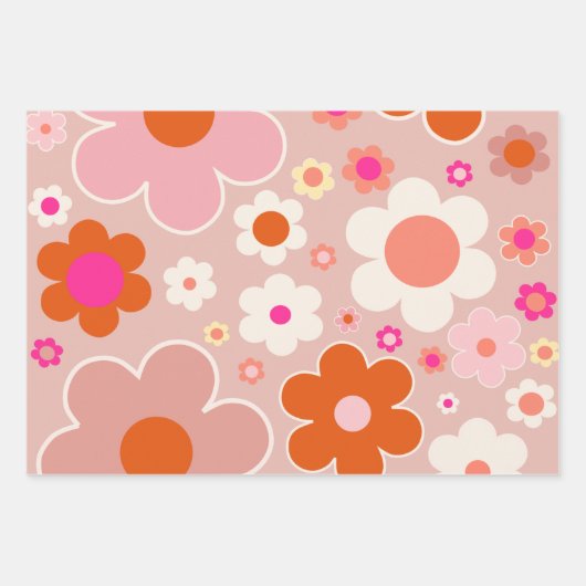 Retro-Blume Pfirsichfarben Rosa orange Geschenkpapier Set (Vorderseite 3)