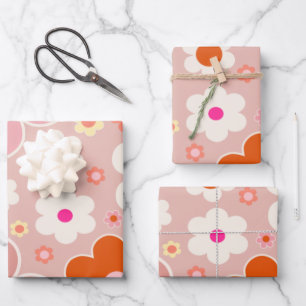 Retro-Blume Pfirsichfarben Rosa orange Geschenkpapier Set