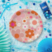 Retro-Blume Pfirsichfarben Rosa orange Pappteller (Party)