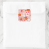 Retro-Blume Pfirsichfarben Rosa orange Quadratischer Aufkleber (Tasche)