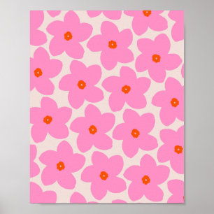 Retro-Blume Pink Orange und Neutral Poster