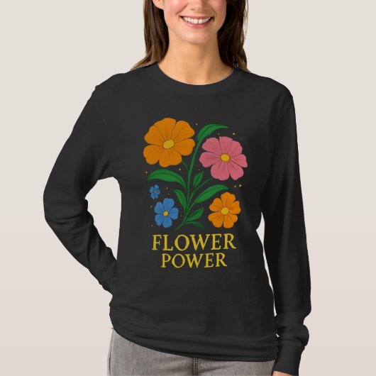 Retro "Blume Power" Blumendesign T-Shirt (Vorderseite)