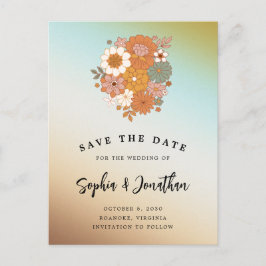 Retro-Blume Power QR-Hochzeitsszenario Speichern S Ankündigungspostkarte