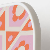 Retro-Blume Power Rosa und Orange Geometrie Pickleball Schläger (Linke Seite)