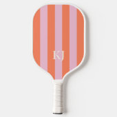 Retro-Blume Power Rosa und Orange Geometrie Pickleball Schläger (Rückseite)