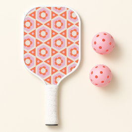 Retro-Blume Power Rosa und Orange Geometrie Pickleball Schläger