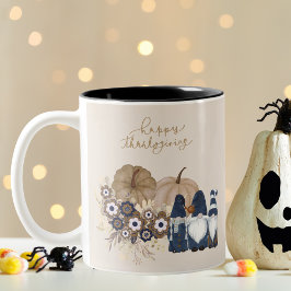 Retro Blume Pumpkins Denim Gnomes Erntedank Zweifarbige Tasse