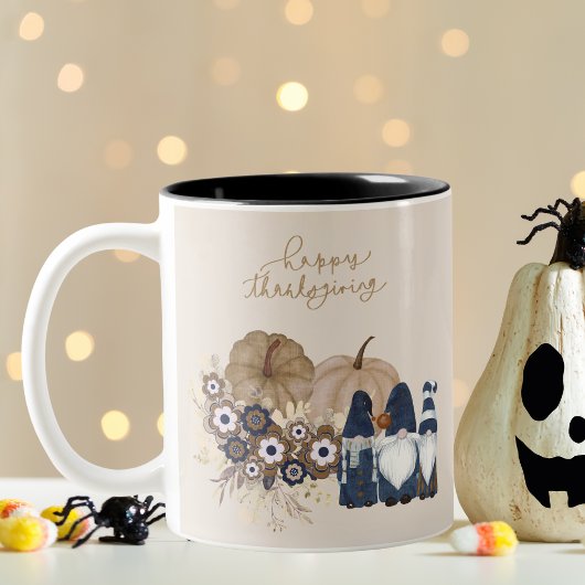 Retro Blume Pumpkins Denim Gnomes Erntedank Zweifarbige Tasse