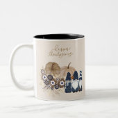 Retro Blume Pumpkins Denim Gnomes Erntedank Zweifarbige Tasse (Links)