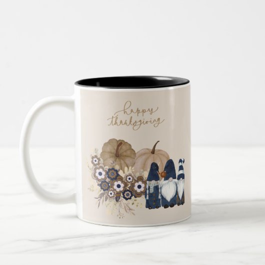 Retro Blume Pumpkins Denim Gnomes Erntedank Zweifarbige Tasse (Links)