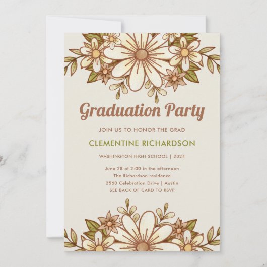 Retro-Blume | QR Code 2024 Graduation Party Einladung (Vorderseite)