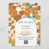Retro-Blume-QR-Code der 70er Jahre Save The Date (Vorne/Hinten)