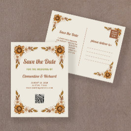 Retro-Blume | QR Code Wedding Save the Date Ankündigungspostkarte