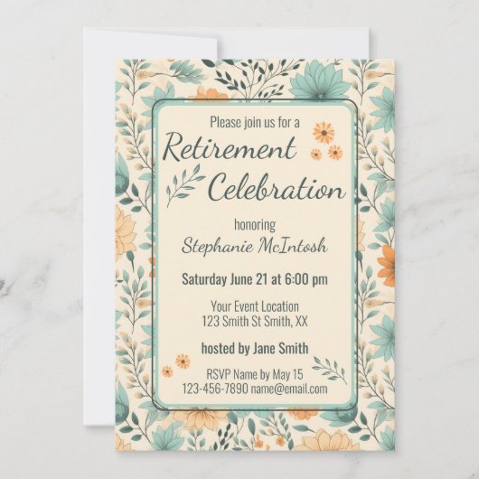 Retro-Blume Rente Celebration Party Einladung (Vorderseite)