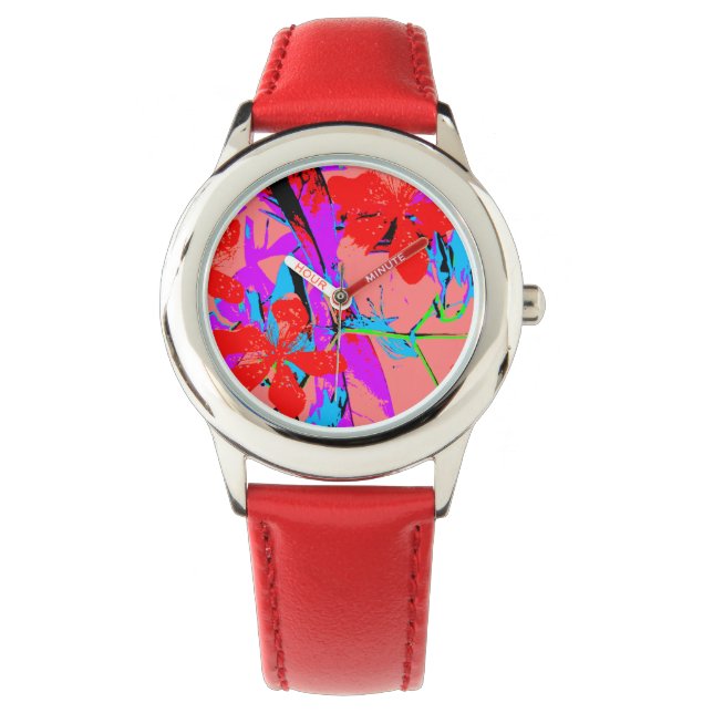 Retro-Blume rosa Armbanduhr (Vorderseite)