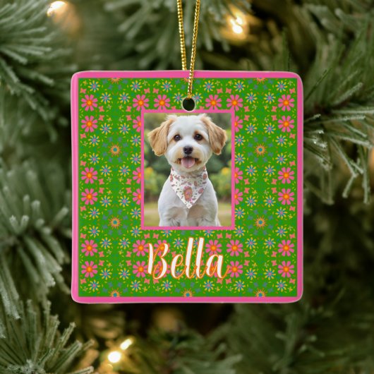 Retro-Blume Rosa Gelbe Orangenschmetterlinge Keramikornament (Baum)