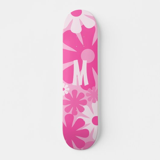 Retro-Blume rosa Muster mit dem ersten Skateboard (Vorne)