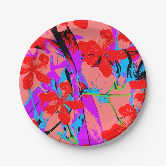 Retro-Blume rosa Pappteller (Vorderseite)