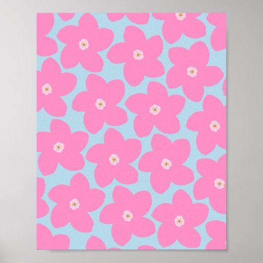 Retro-Blume rosa und blau Poster (Vorne)