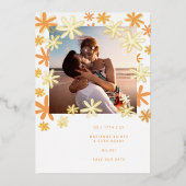 RETRO-BLUME SAVE THE DATE FOLIENEINLADUNG (Vorderseite)