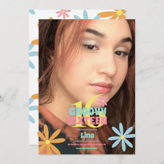 Retro Blume Sweet 16 Geburtstagsparty Foto Einladung