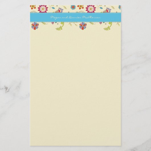 Retro-Blume ・ Türkis ・ Geschirr Briefpapier (Vorderseite)