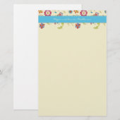 Retro-Blume ・ Türkis ・ Geschirr Briefpapier (Vorne/Hinten)