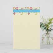 Retro-Blume ・ Türkis ・ Geschirr Briefpapier (Stehend Vorderseite)