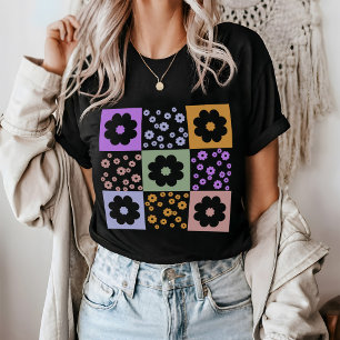 Retro-Blume überprüft T-Shirt