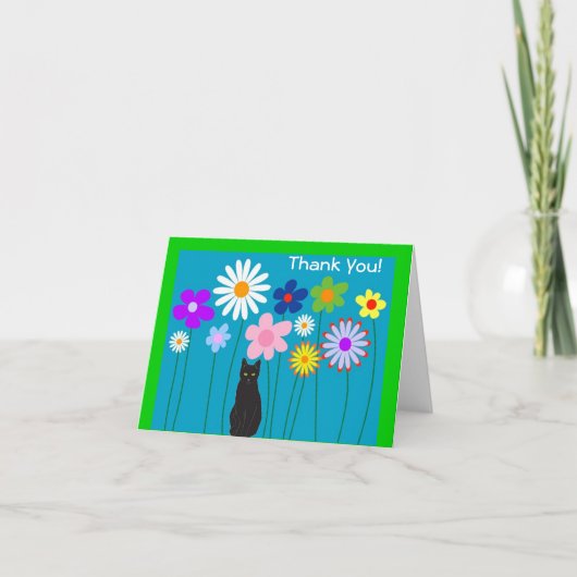 Retro-Blume und Black Cat Dankeschön Karten (Vorderseite)