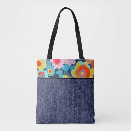 Retro-Blume und Denim Tasche (Vorderseite)