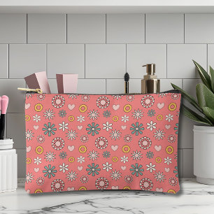 Retro-Blume und Herz Zubehörtasche