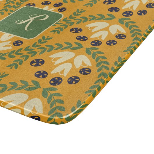 Retro-Blume und Leaf-Monogramm-Schneidplatte Schneidebrett (Ecke)