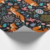 Retro-Blume und Rote Füchse Nahtloses Muster Geschenkpapier (Ecke)
