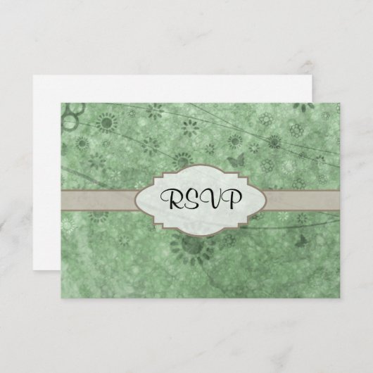 Retro-Blume und Schmetterlinge Aqua.png RSVP Karte (Vorne/Hinten)