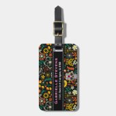 Retro-Blume und Zuckerschädel Gepäckanhänger (Vorderseite vertikal)