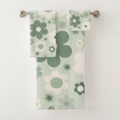 Retro-Blume zeigen Grünes Abstraktes Blumenmuster Badhandtuch Set (Insitu)