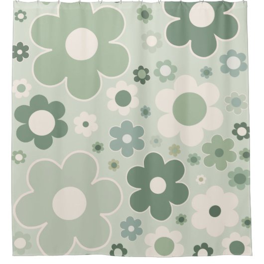 Retro-Blume zeigen Grünes Abstraktes Blumenmuster Duschvorhang (Vorderseite)
