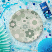 Retro-Blume zeigen Grünes Abstraktes Blumenmuster Pappteller (Party)