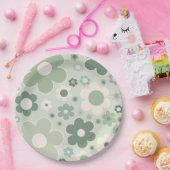 Retro-Blume zeigen Grünes Abstraktes Blumenmuster Pappteller (Party)