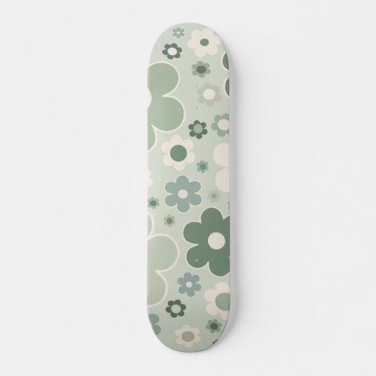 Retro-Blume zeigen Grünes Abstraktes Blumenmuster Skateboard (Vorne)