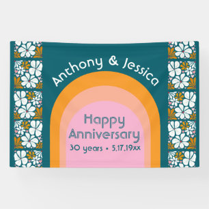 Retro-Blume zum Jahrestag Groovy 70er Boho Banner