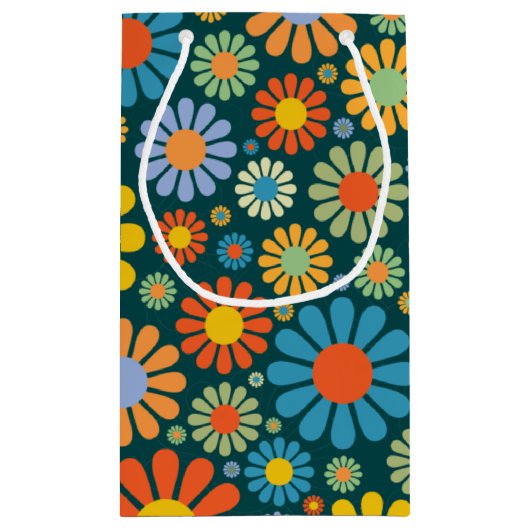 Retro Blumen-70er Muster Kleine Geschenktüte (Rückseite)