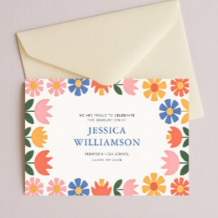 Retro-Blumen-Abschlussankündigung für die High Sch Postkarte