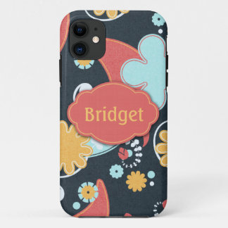 Retro Blumen - addieren Sie einen Namen - iPhone 11 Hülle