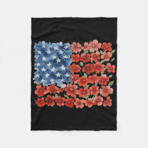 Retro-Blumen-Amerikanische-Flagge-USA-patriotisch- Fleecedecke