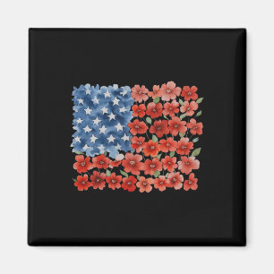 Retro-Blumen-Amerikanische-Flagge-USA-patriotisch- Magnet